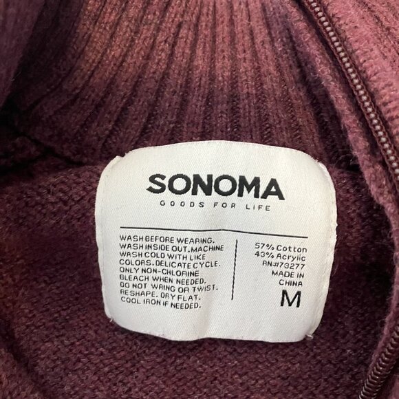 Sonoma Men's Burgundy Quarter Zip Sweater Size M - Picture 3 of 5